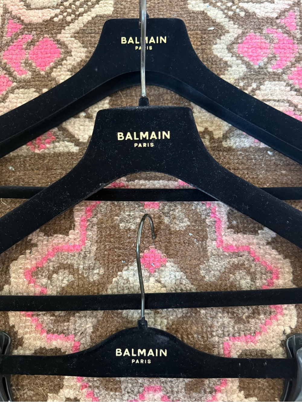 Balmain Black Velvet Hangers with Gold Logo - Set of 3